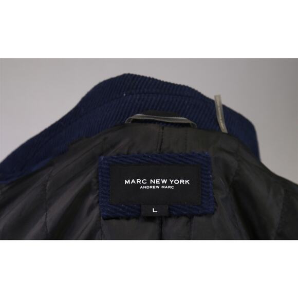 Andrew Marc New York Navy Blue Twill Zip Front 3/4 Length Wool Coat Large - Picture 10 of 11